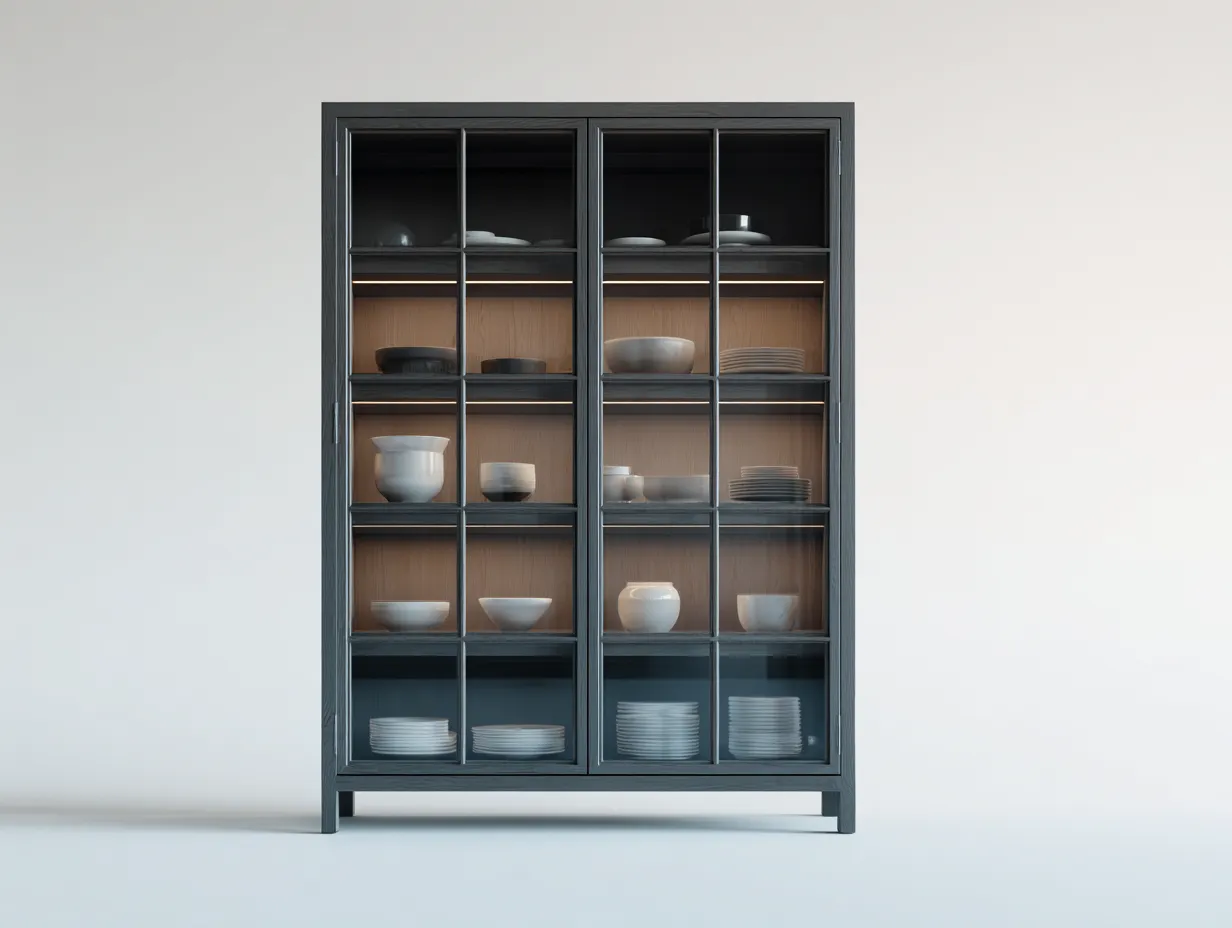 Vetrina-Legno-Vetro-120x40x200 cm-Grigio scuro-Design elegante funzionale-Cottahub