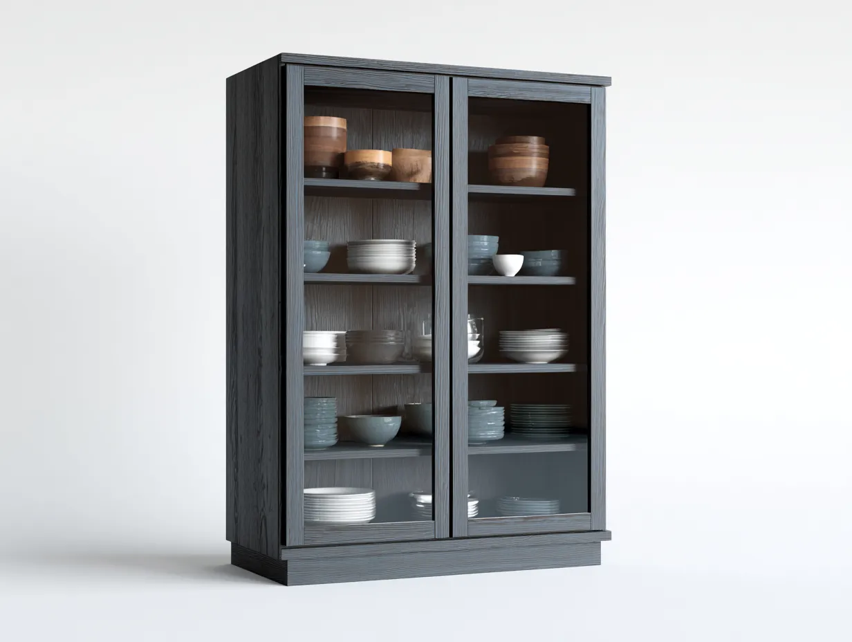 Vetrina-Legno-Vetro-110x42x195 cm-Grigio scuro-Design elegante funzionale-Cottahub