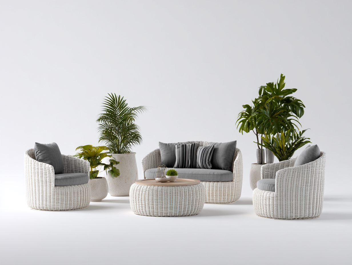 Canapé de jardin ensemble rotin synthétique 200x85x75 cm - gris clair - blanc - extérieur design contemporain-Homimyhome