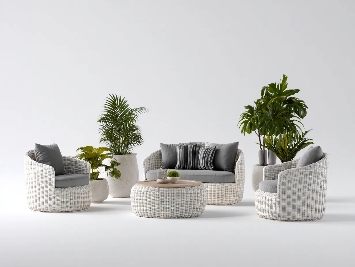 Canapé de jardin ensemble rotin synthétique 200x85x75 cm - gris clair - blanc - extérieur design contemporain-Homimyhome