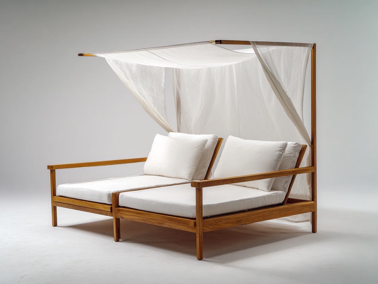 Bain de soleil double en bois avec auvent 210x140x200 cm - blanc - style contemporain pour usage extérieur-Homimyhome