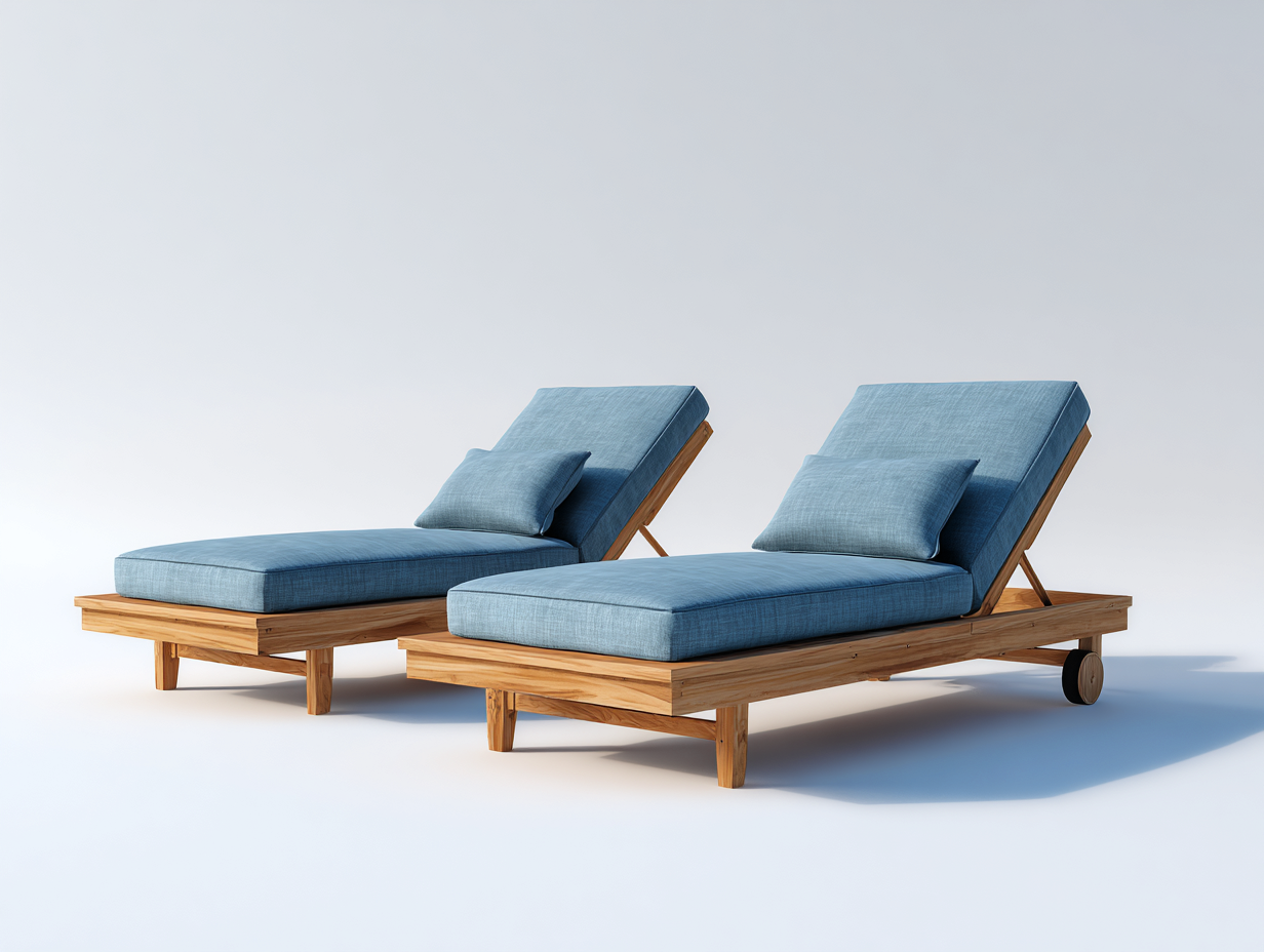 Bain de soleil en bois avec coussin 198x72x34 cm - bleu - style moderne pour usage extérieur-Homimyhome