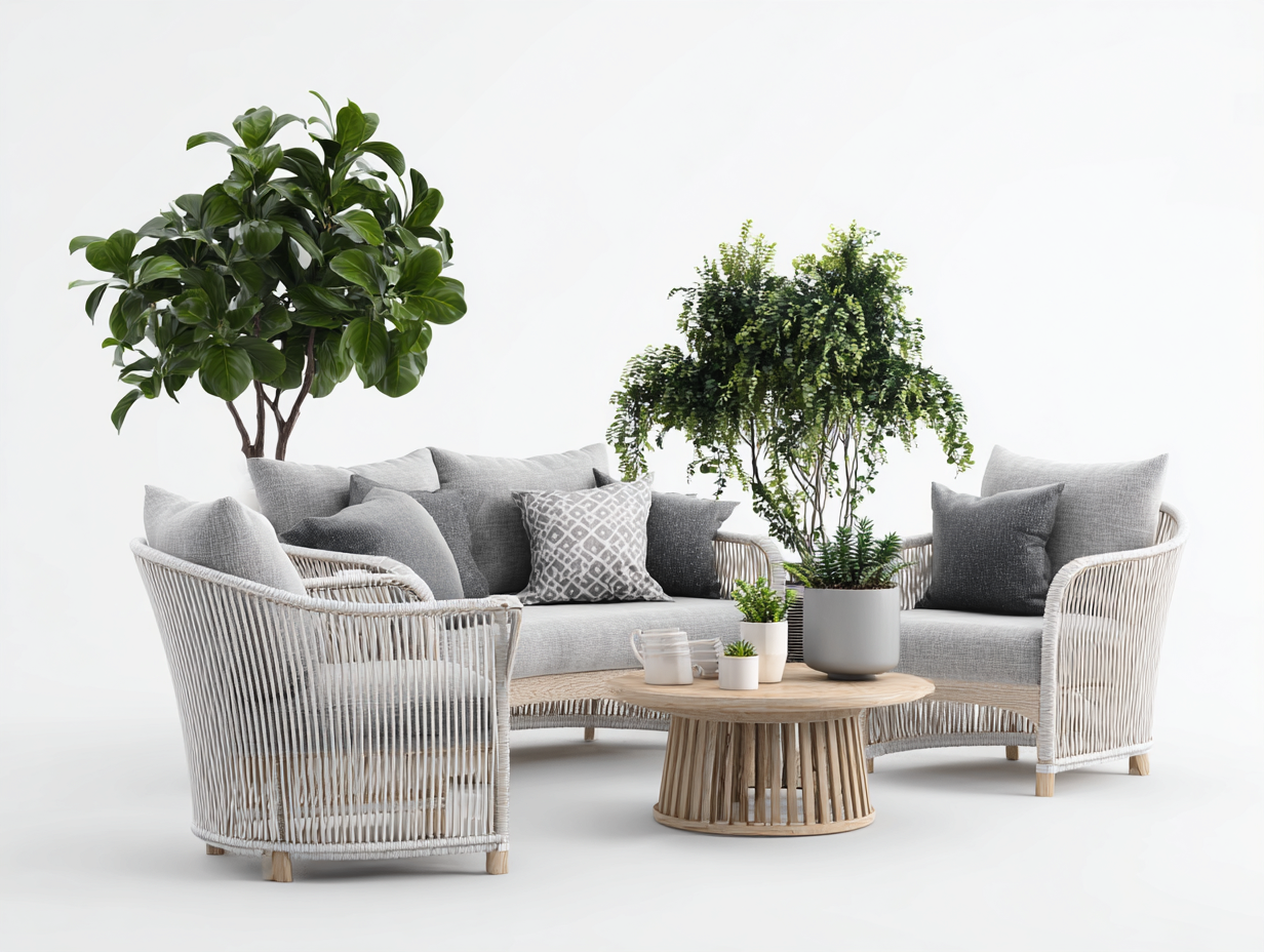 Canapé de jardin ensemble rotin synthétique 200x85x75 cm - gris clair - blanc - extérieur design contemporain-Homimyhome