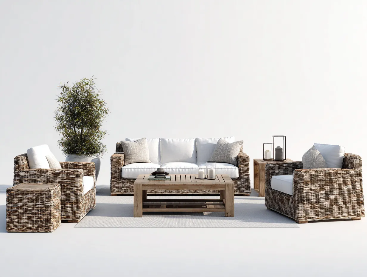 Canapé de jardin ensemble rotin synthétique 3 places 210x90x75 cm - blanc - naturel - extérieur design contemporain-Homimyhome