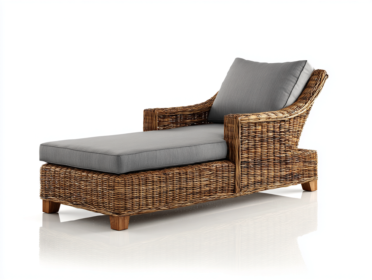 Bain de soleil en résine tressée avec coussin 195x72x68 cm - gris - style naturel pour usage extérieur-Homimyhome