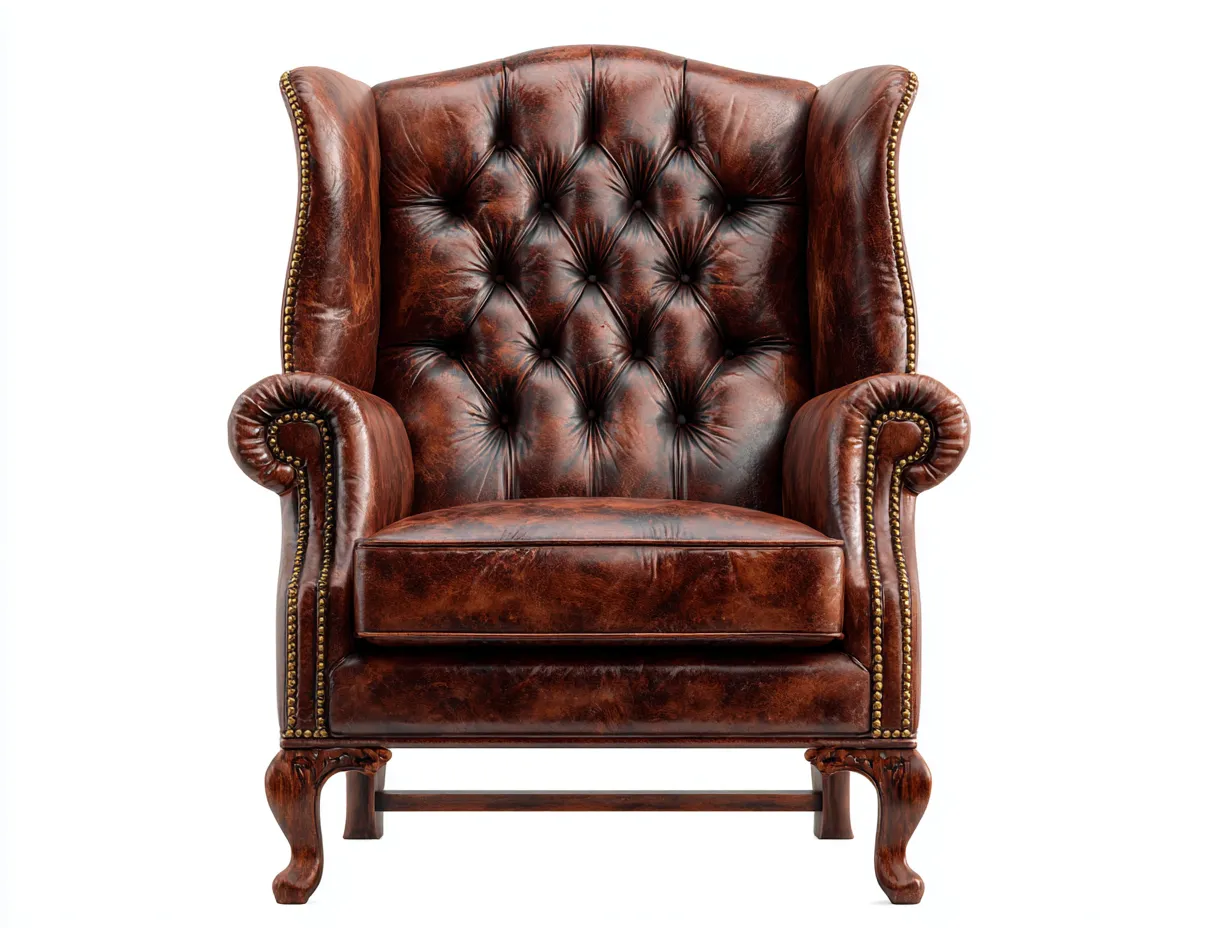 Ledersessel - Leder-Holz - 89x93x109 cm - Braun - Klassischer Ohrensessel-Loftupbase