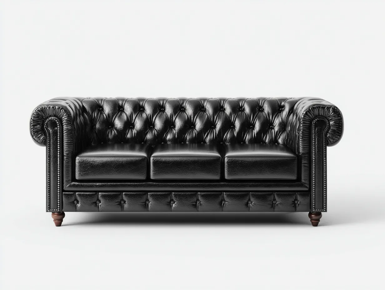3 Sitzer Sofas - Echtleder - 218x92x72 cm - Schwarz - Chesterfield Stil-Loftupbase
