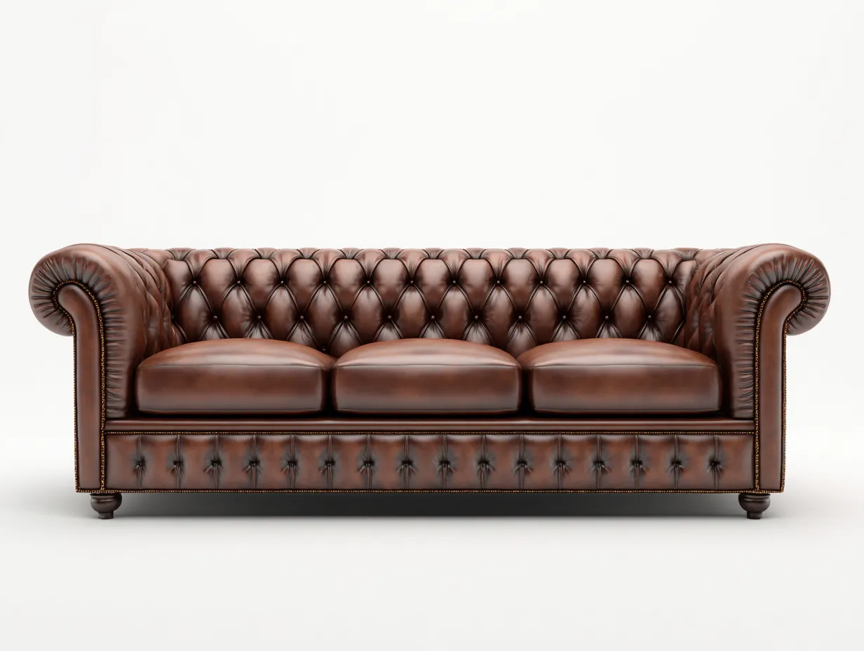 3 Sitzer Sofas - Echtleder - 220x94x76 cm - Braun - Chesterfield Stil-Loftupbase