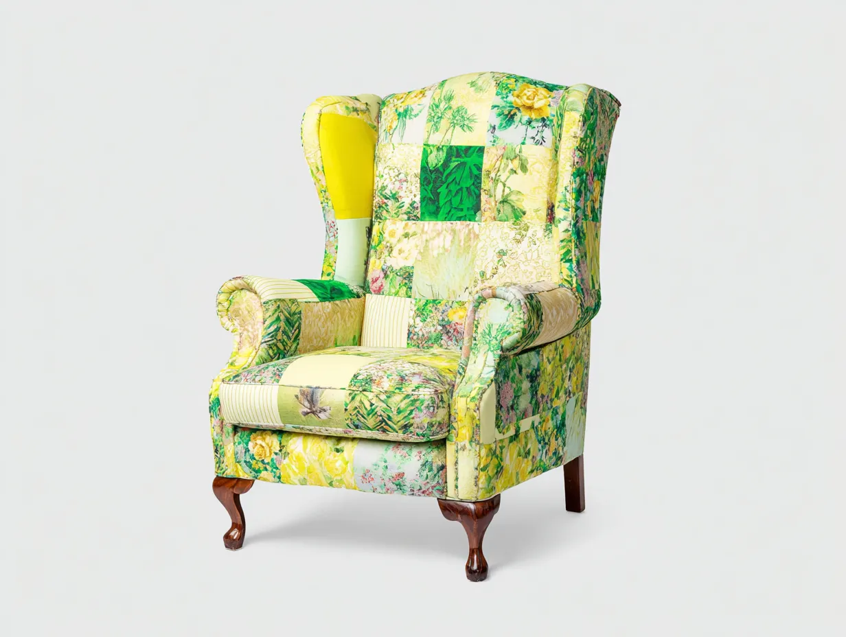 Stoffsessel - Stoff-Holz - 88x83x113 cm - Grün-Gelb - Klassischer Stil-Loftupbase