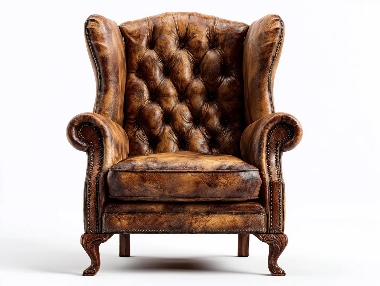 Ledersessel - Leder-Holz - 92x96x113 cm - Braun - Klassischer Ohrensessel-Loftupbase