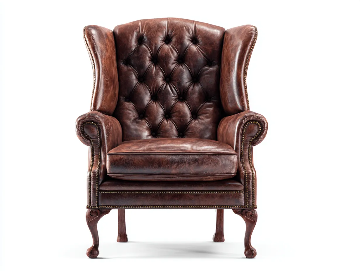 Ledersessel - Leder-Holz - 91x95x112 cm - Braun - Klassischer Ohrensessel-Loftupbase