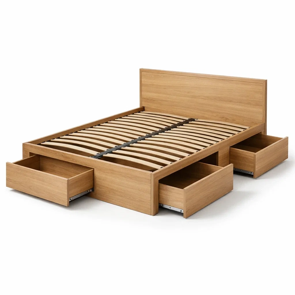 Letto in legno massello con cassetti rovere 200cm x 160cm-puredreamhaven