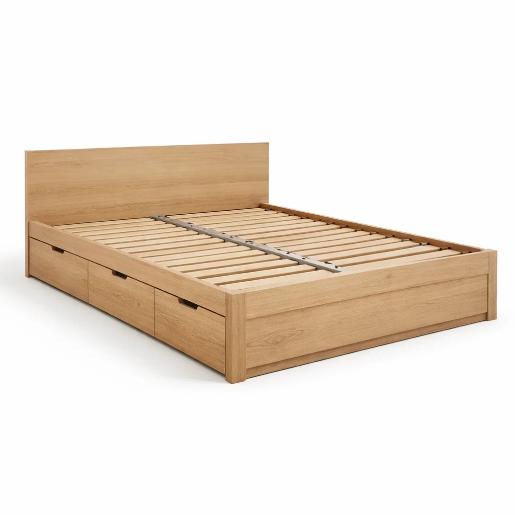Letto matrimoniale in legno di quercia con cassetti l200xp160xh100 cm-puredreamhaven