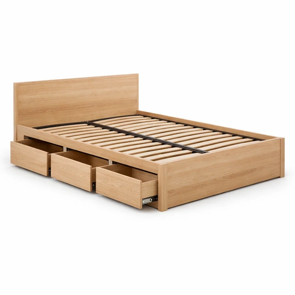 Letto matrimoniale in legno con cassetti rovere naturale 200x160 cm-puredreamhaven