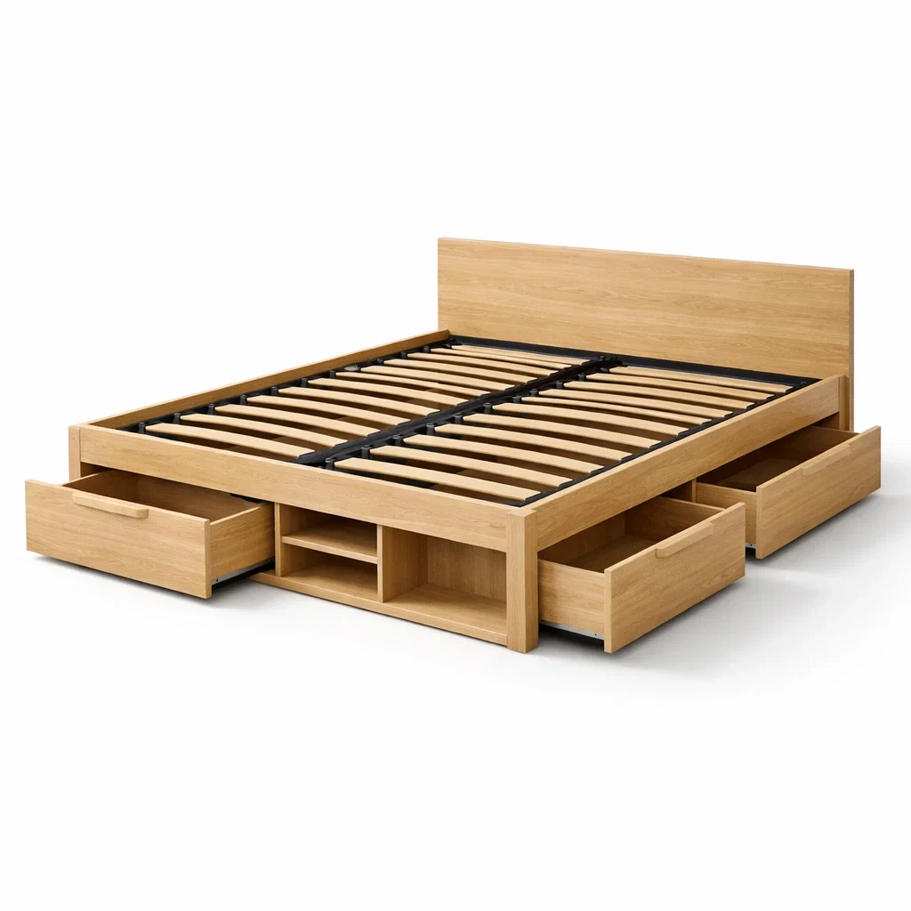 Letto contenitore matrimoniale con cassetti in legno 160x200 cm-puredreamhaven