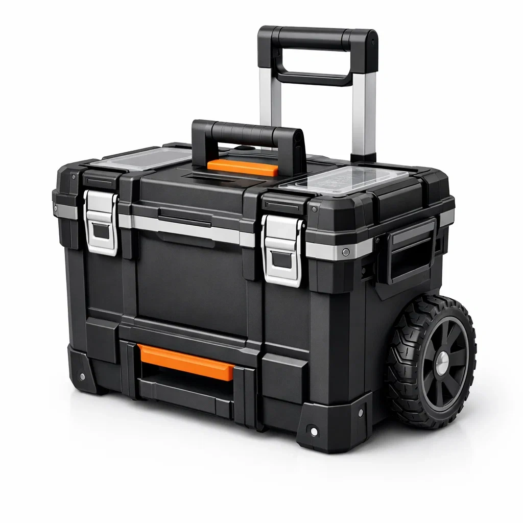 Cassetta degli attrezzi con ruote in plastica e metallo nero arancione 56x37x48 cm-puredreamhaven