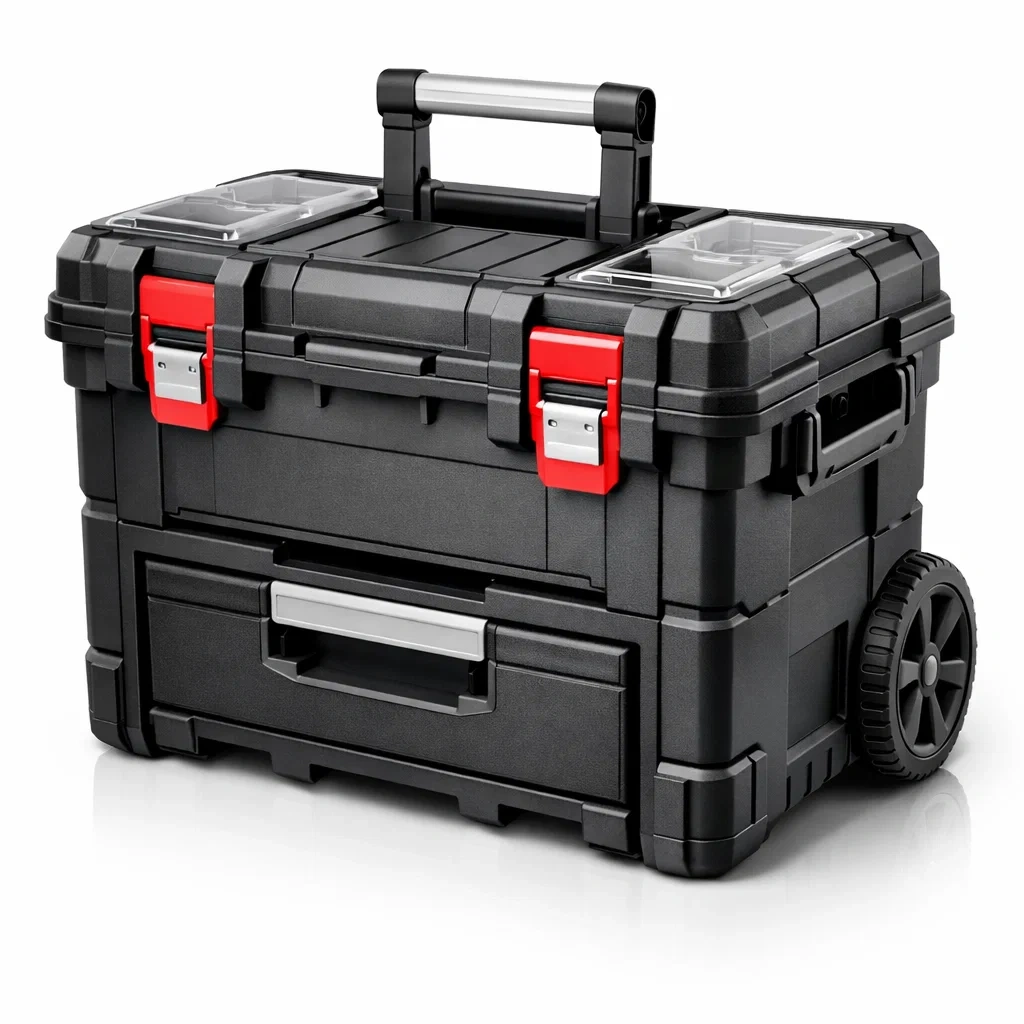Cassetta degli attrezzi con ruote in polipropilene nero e rosso-puredreamhaven