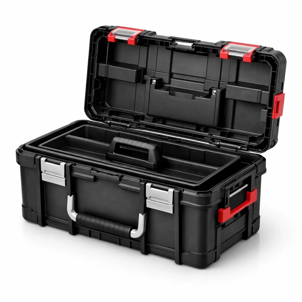Cassetta degli attrezzi in plastica e metallo nero e rosso-puredreamhaven