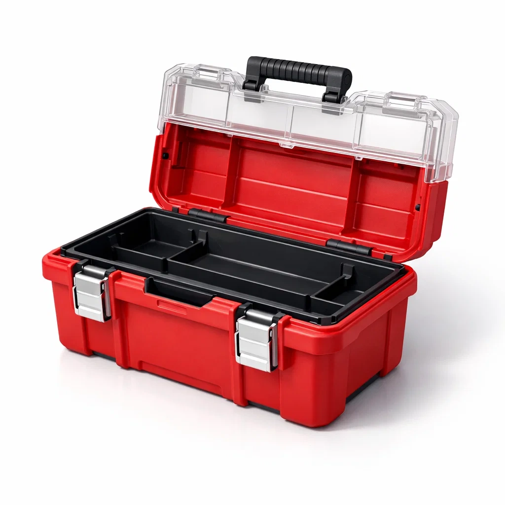 Cassetta degli attrezzi in plastica rossa con coperchio trasparente-puredreamhaven