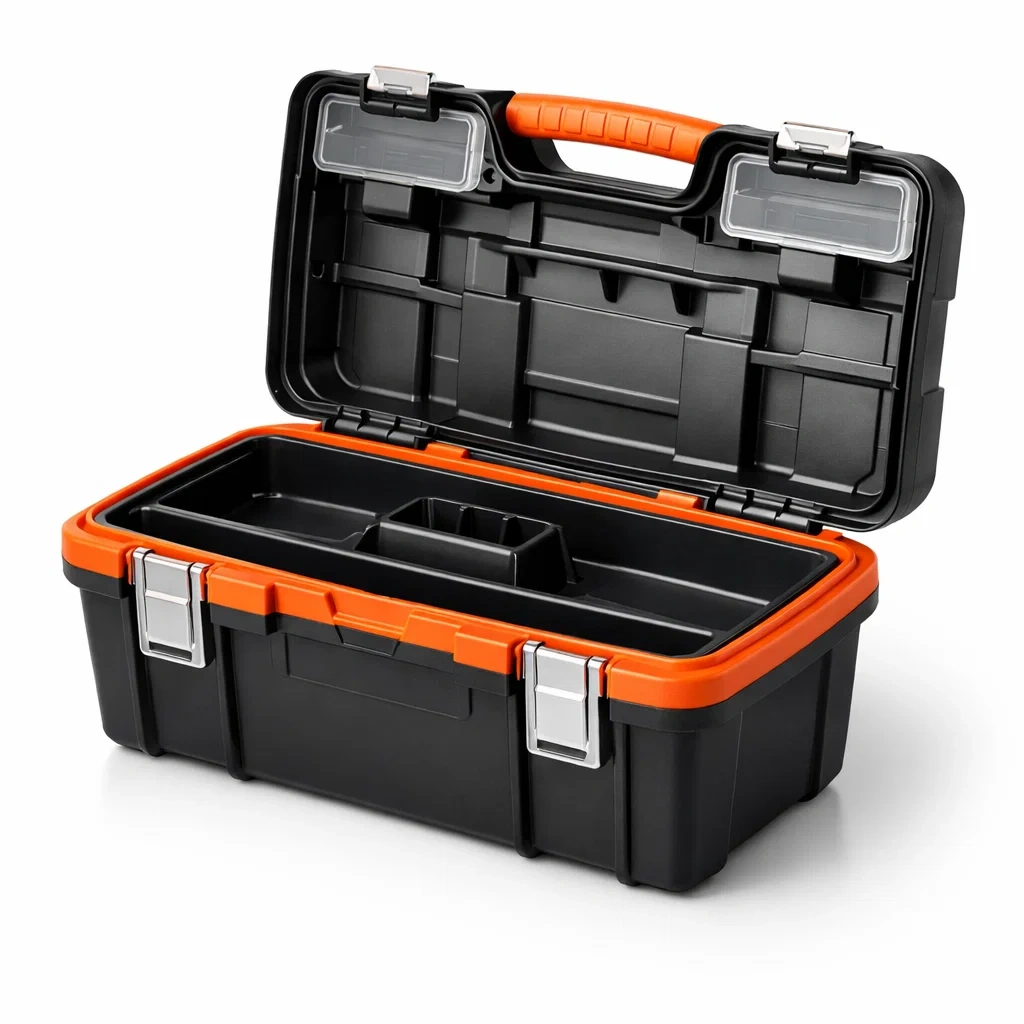Cassetta degli attrezzi in plastica nero/arancione con scomparti rimovibili-puredreamhaven