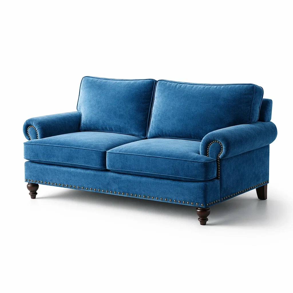 Divano a due posti in velluto con gambe in legno-puredreamhaven