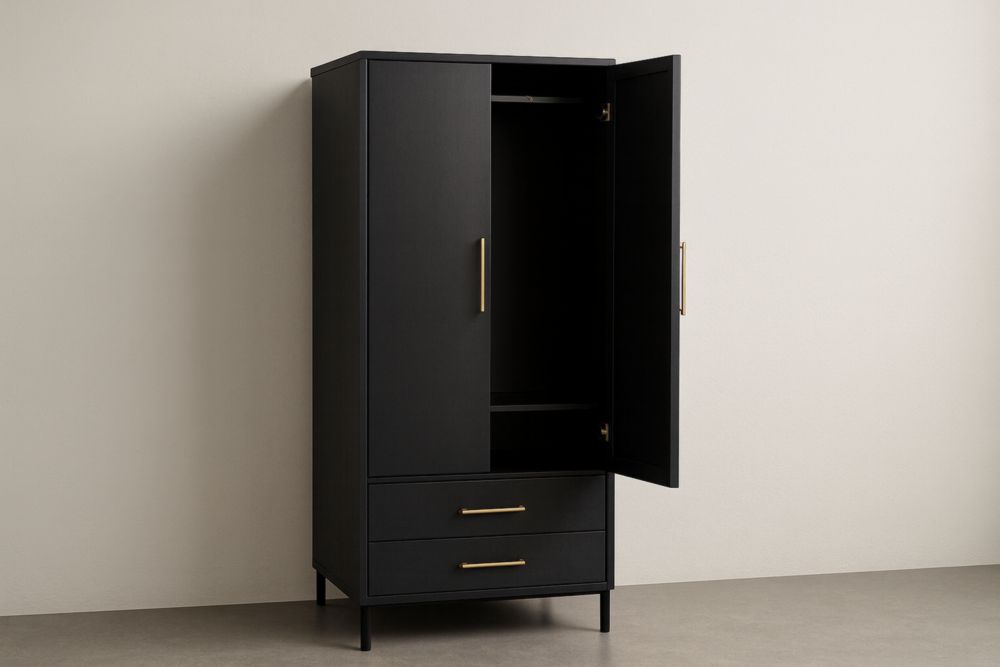 Armoire en bois avec tiroirs et poignées métalliques Noir-Lumarivo