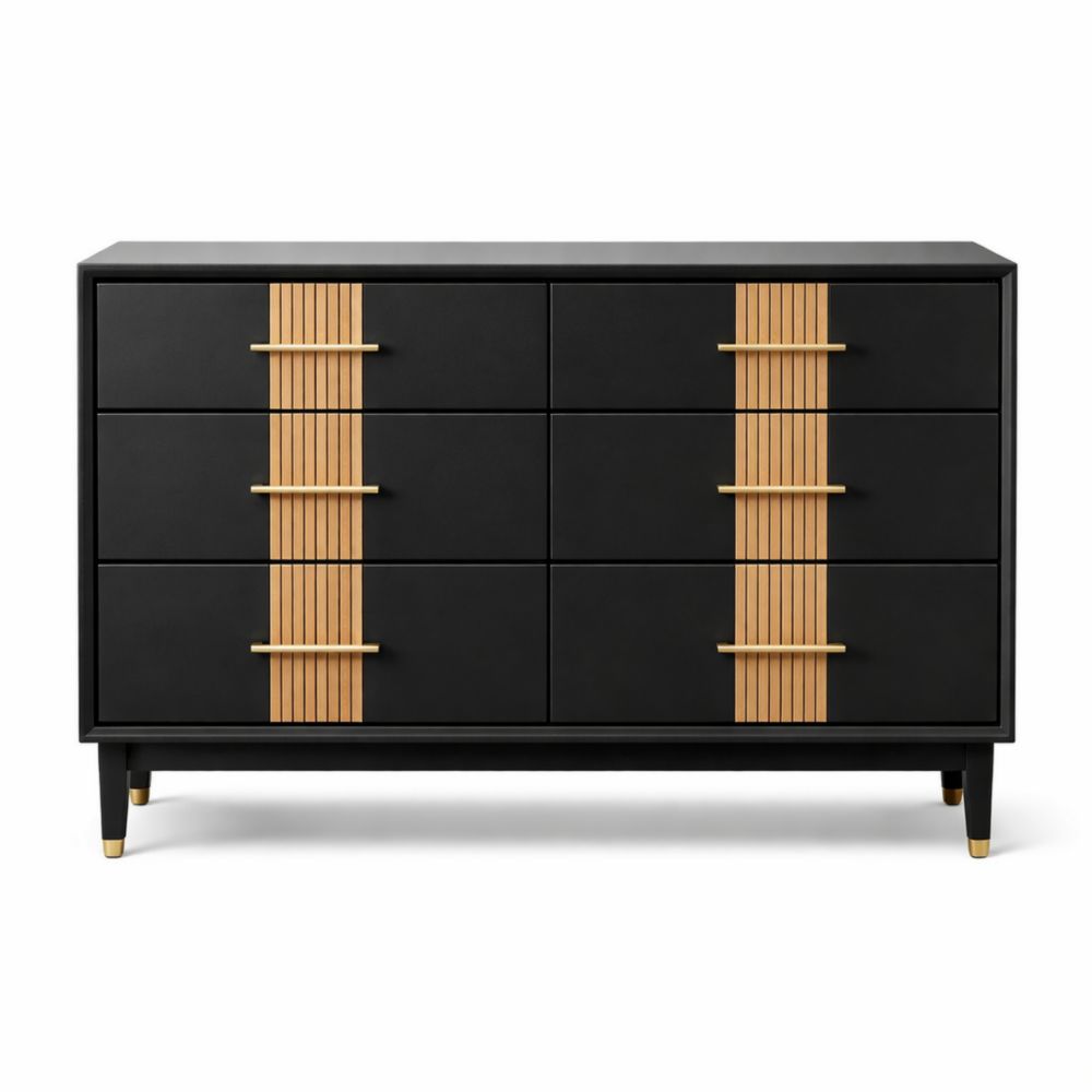 Commode en Bois avec 6 Tiroirs Noire-homarivo