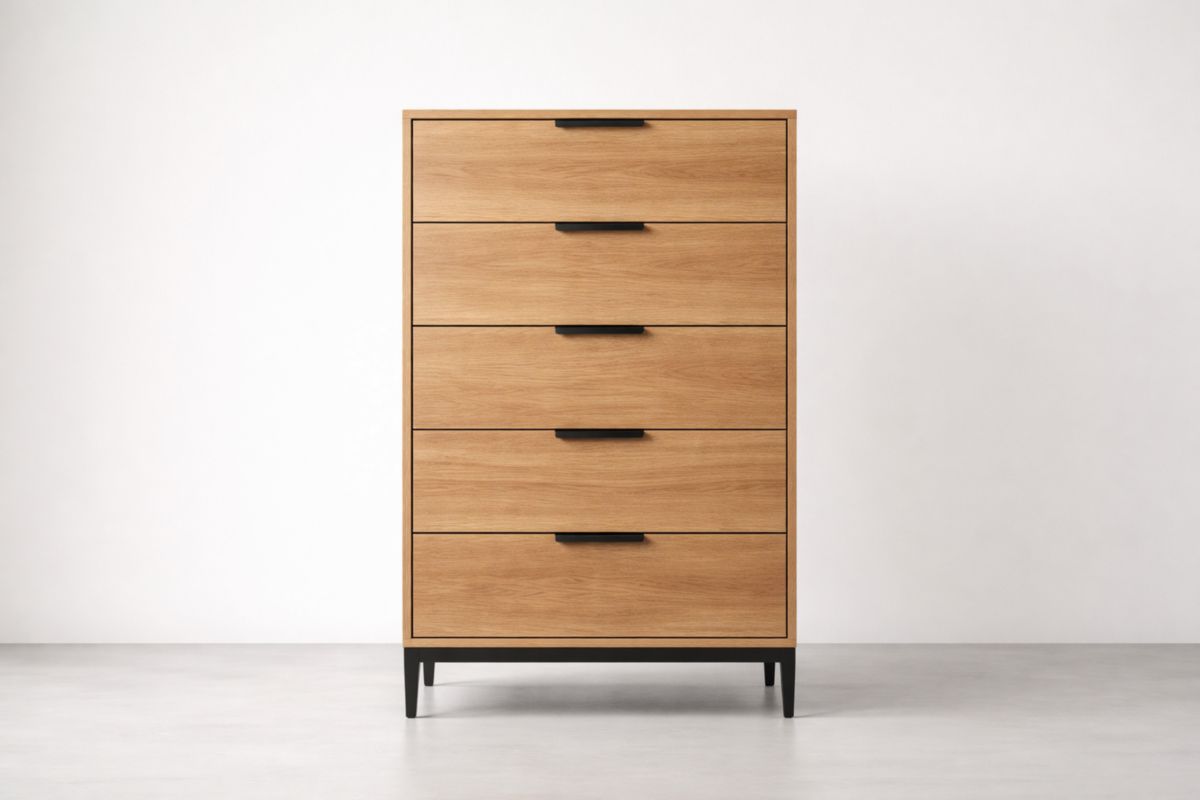 Commode en Chêne 5 tiroirs noir 120x80x45cm-homarivo