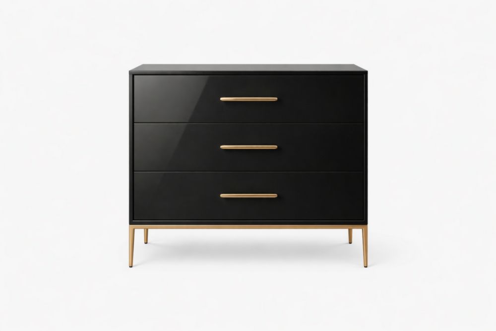 Commode à Trois Tiroirs Noir Métal Bois 90cm-homarivo