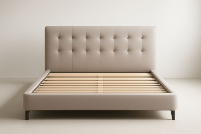 Lit double en bois avec revêtement en simili cuir Beige 148 cm x 214 cm-homarivo