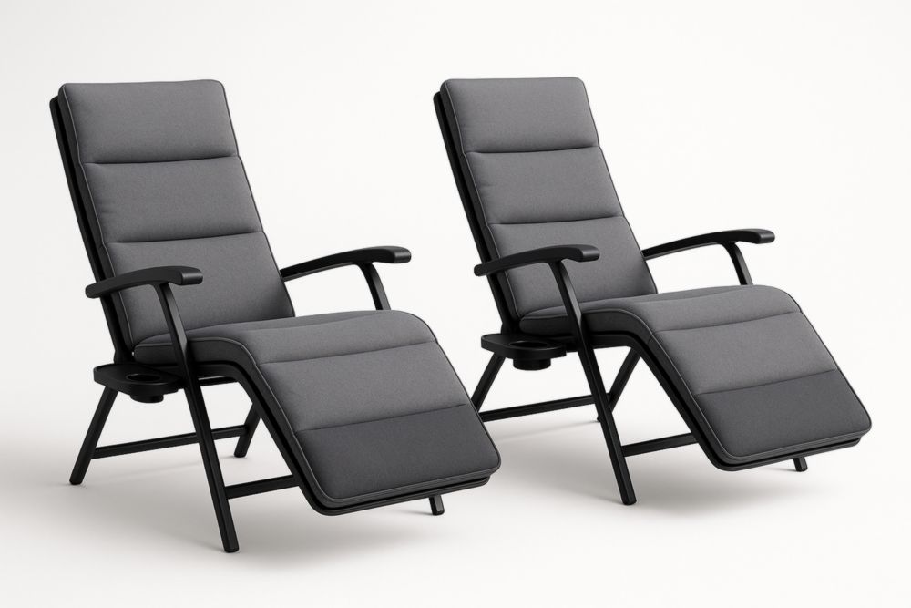 Lot de 2 chaises longues aluminium tissu polyester gris-stylonesto