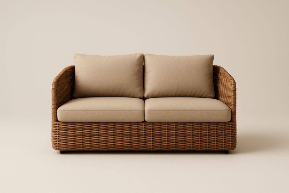 Canapé 2 places rotin marron coussins beige 150 cm-stylonesto