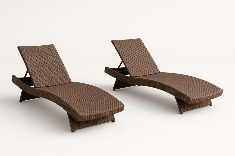 Lot de 2 bains de soleil en résine tressée marron 195x65x32 cm-stylonesto