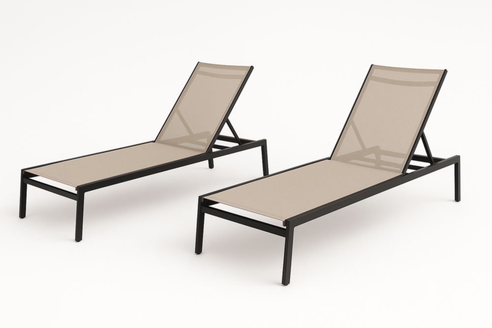 Ensemble de 2 chaises longues en aluminium et textilène beige-stylonesto