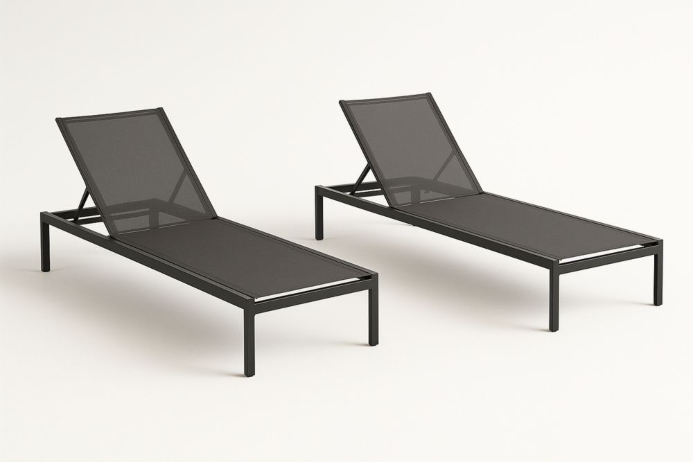 Transat en métal noir avec assise en textilène 2 pièces-stylonesto