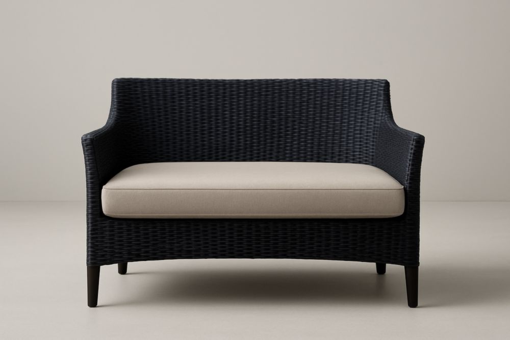 Canapé en Rotin Synthétique Noir avec Coussin Beige-stylonesto