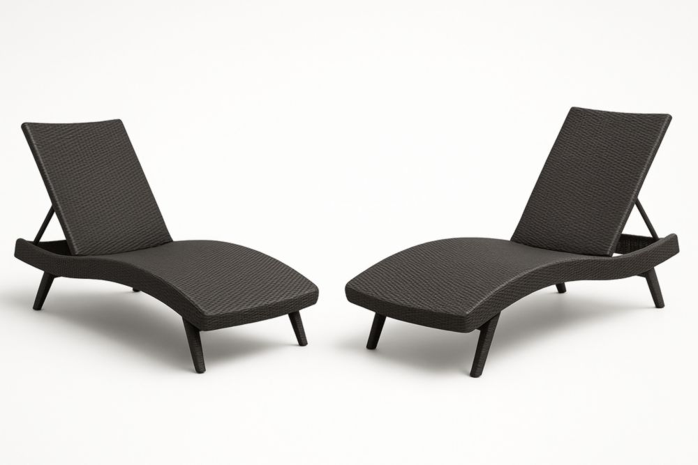 Lot de 2 chaises longues en résine tressée noire-stylonesto