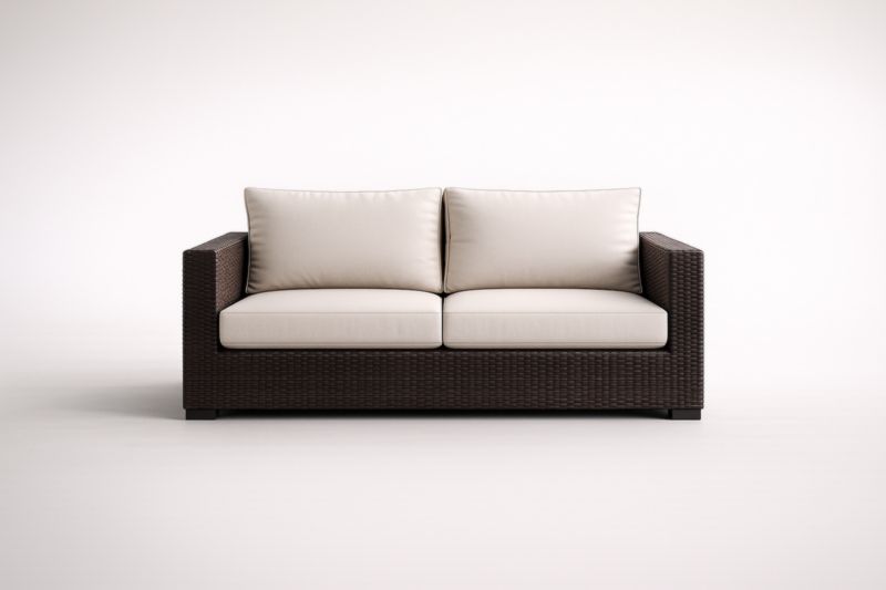 Canapé d'extérieur 2 places en rotin synthétique marron avec coussins beige-stylonesto