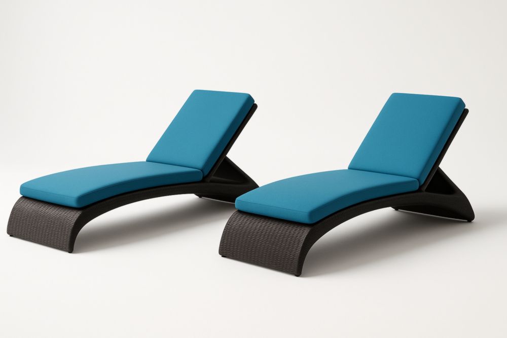 Ensemble de 2 chaises longues en rotin synthétique bleu et noir-stylonesto