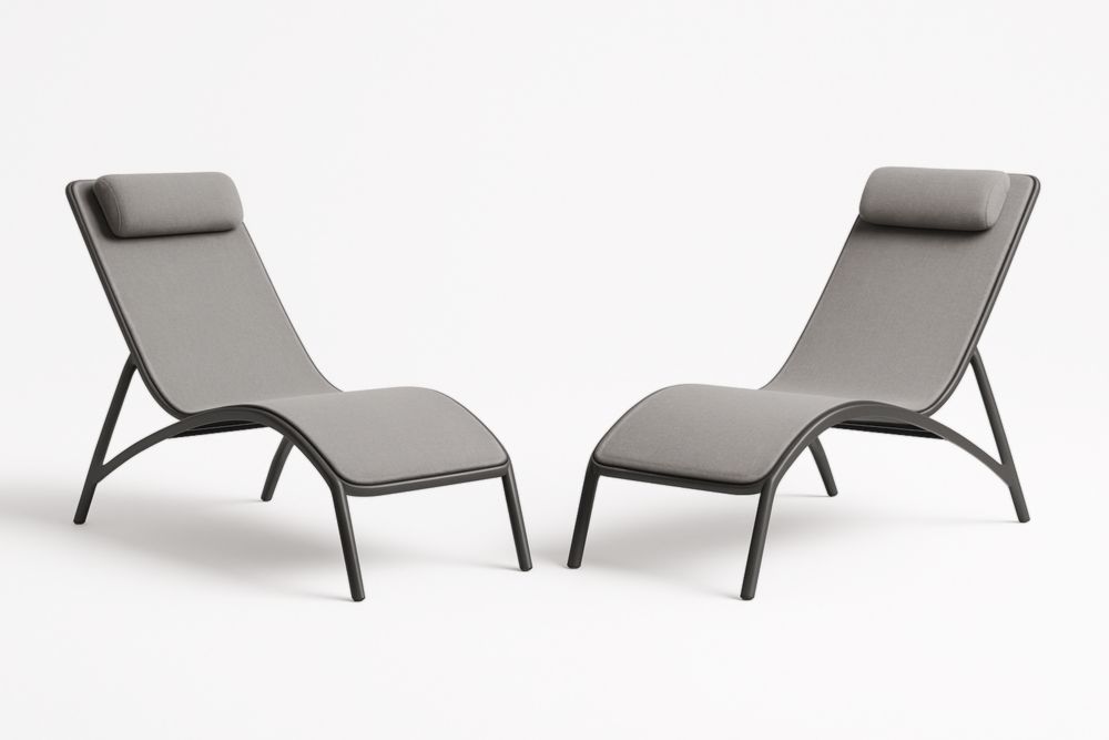 Lot de 2 chaises longues tissu polyester gris structure acier-stylonesto