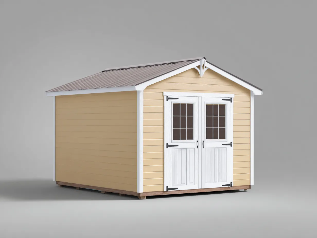 Casetta da giardino 195x155x215 cm Beige/Bianco Stile tradizionale-Dengoly