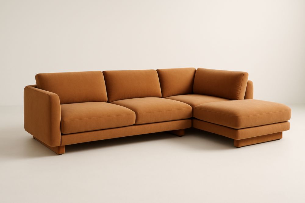 Canapé d'angle en velours marron avec méridienne300x200x85 cm(L×P×H)