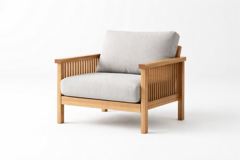 Fauteuil en Bois de Chêne Tissu Gris 70x80x85cm