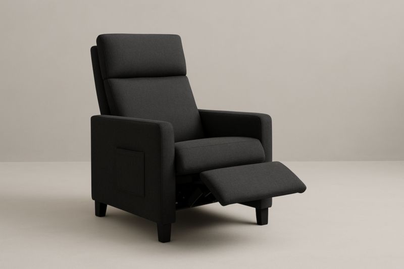 Fauteuil inclinable en tissu polyester avec structure MDF et pieds en hévéa massif – 75×80×100 cm
