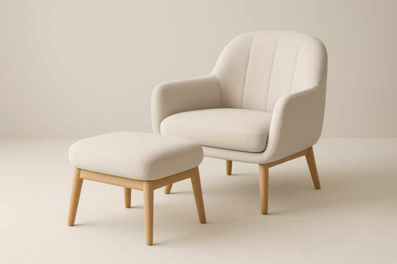 Fauteuil en Tissu Beige avec Repose-pieds en Bois