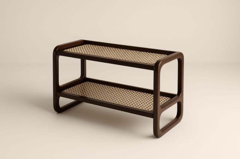 Étagère à chaussures en bois et osier marron 80cm x 40cm x 60cm