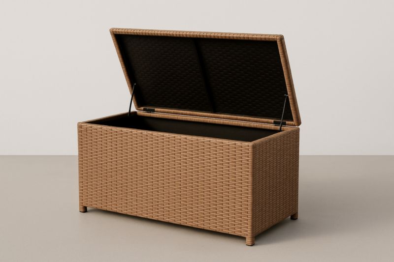 Coffre de rangement en rotin synthétique rectangulaire Marron longueur 120 cm