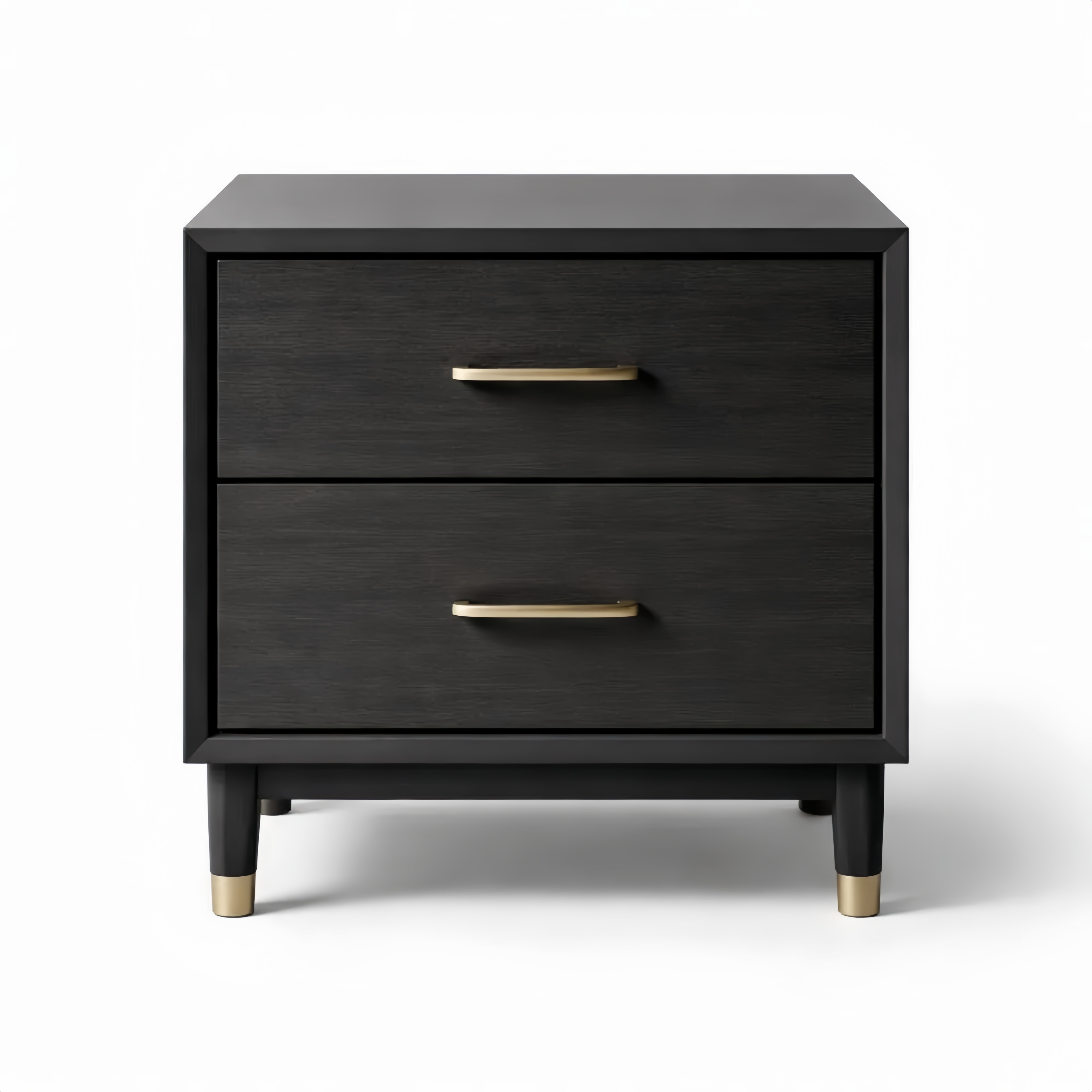 Table de chevet en bois noir avec poignées métalliques