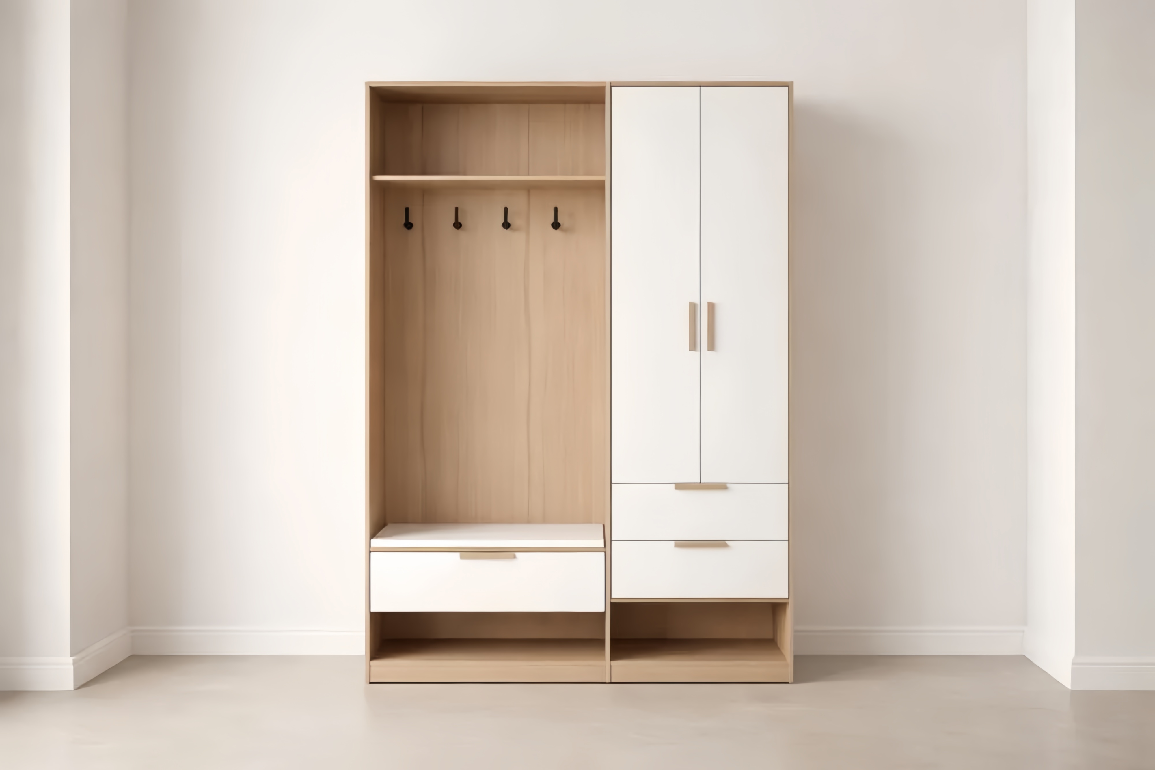 Armoire de Rangement en Bois avec Portes et Tiroirs Blanc