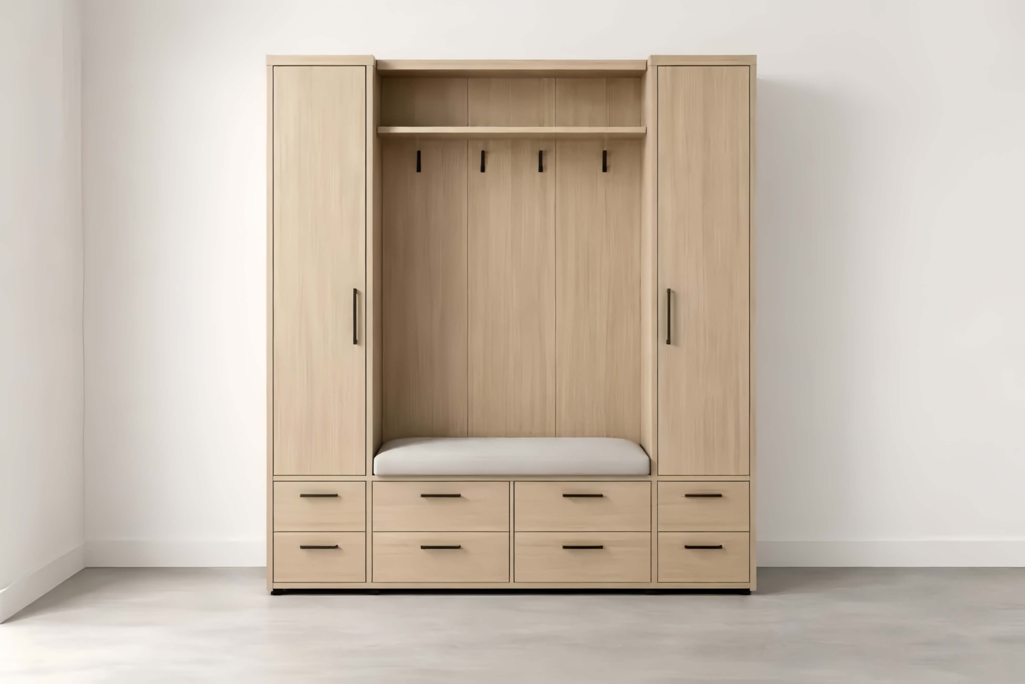 Armoire d'entrée en Bois Clair avec Banquette et Crochets 200x150x45 cm